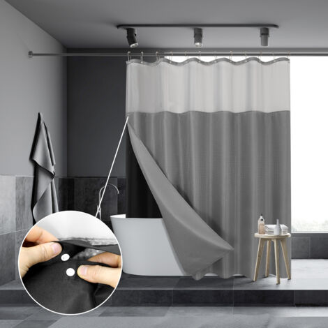 Lntyq Duschvorhang mit Clip-Innenfutter, Polyester-Duschvorhänge für Badezimmer, wasserdichter Duschvorhang mit 12 Haken, maschinenwaschbar, dicker Stoff und Netzfenster oben, 183,9 x 183,9 cm