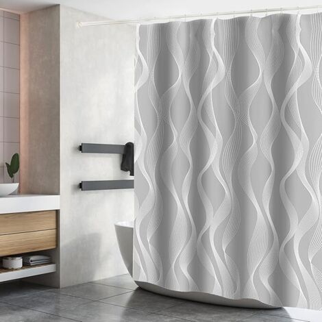 Lntyq Duschvorhang Wasserdichter Polyesterstoff Maschinenwaschbarer Badezimmervorhang mit 180x200CM Grau
