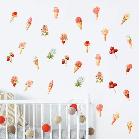 Lntyq Eiscreme-Wandaufkleber, originelle Heimdekoration – selbstklebende dekorative Wandaufkleber – perfekt für Kinderzimmer und Spielzimmer – 3 Stück
