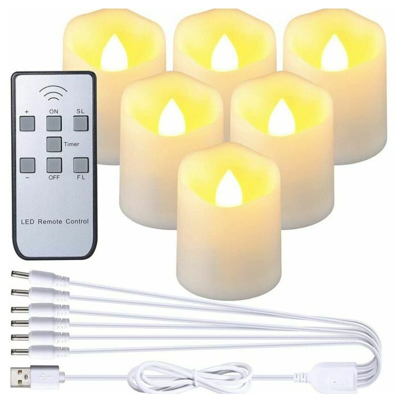 Lntyq - Ensemble de 6 Bougies led Rechargeables - Bougies Vacillantes Sans Flamme avec Télécommande et Câble de Charge usb - Idéales pour Halloween,
