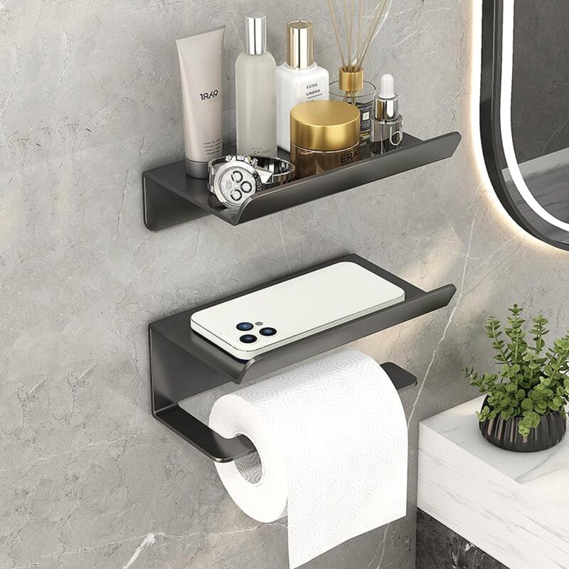Lntyq - Ensemble De Porte-Rouleau De Papier Toilette En Acier Inoxydable, Porte-Rouleau De Papier, Fixation Murale Ou Autocollante, Gain De Place,