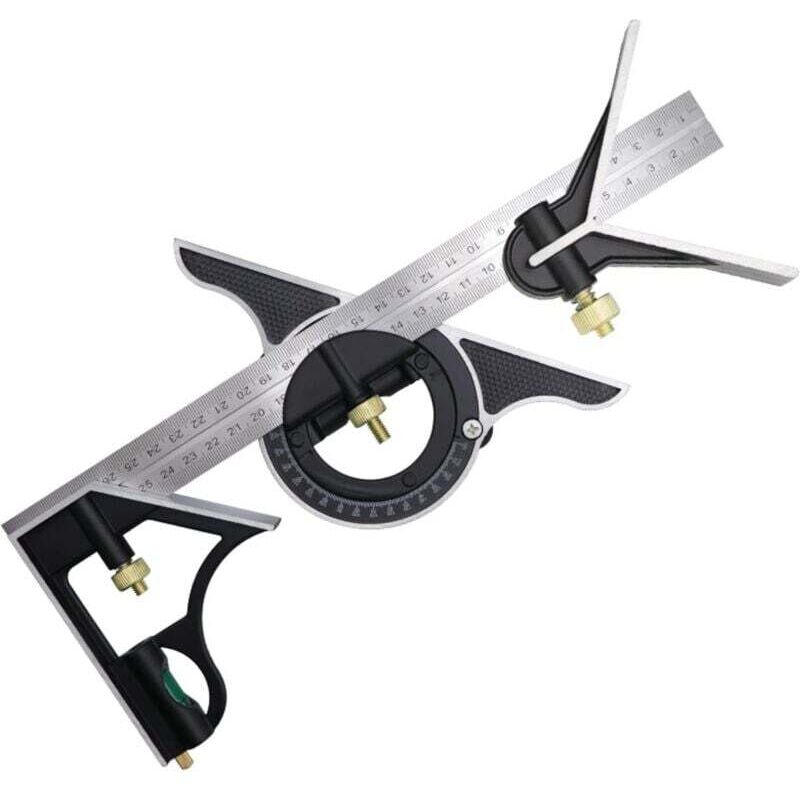 Lntyq - querre à Combinaison 300mm, Équerres de charpentier, Règle d'angle en Acier Inoxydable, Équerre Combinée avec Niveau à Bulle et Tire-Lignes
