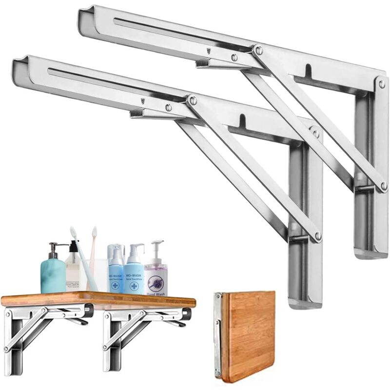 Equerre Etagère Pliante 300MM, 2Pcs Support Console Pliable en Acier Inoxydable, Équerre pour Étagère Murale Pliants avec Vis de Fixation pour