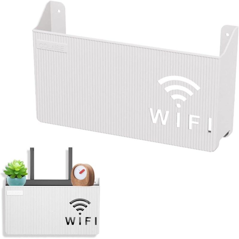 Lntyq Estante de pared para enrutador WiFi, organizador de TV, decoración del hogar (blanco)