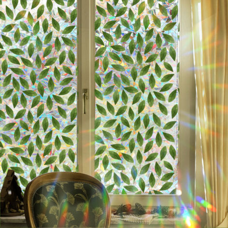 Lntyq Fenster-Sichtschutzfolie, doppelseitige PVC-Fensteraufkleber mit bunten Blättern, Buntglas-Sichtschutz, für Badezimmer zu Hause (Größe: 43 x 100 cm)