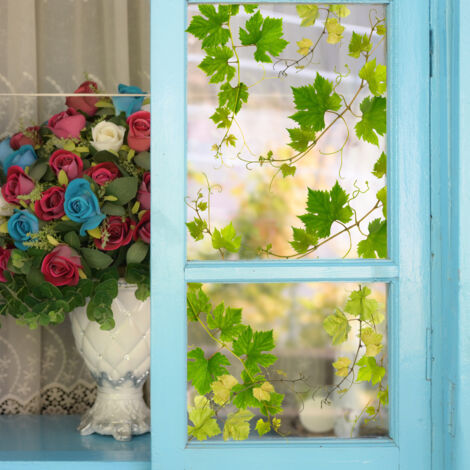Lntyq Fensteraufkleber mit grünen Weinblättern – Dekorative Fensteraufkleber, elektrostatische Antikollisions-Glasaufkleber für Fenster, Türen, Küchen, Büros und Schlafzimmer