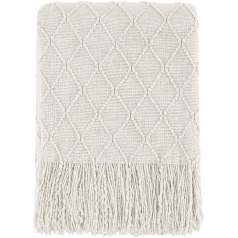 Lntyq Fester und weich strukturierter Sofabezug, gestrickte dekorative Decke, beige 127x172cm