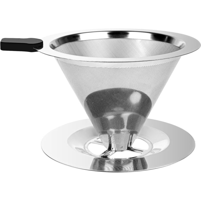 Lntyq Filtro de café permanente, filtro de café de acero inoxidable de malla 800, filtro de cono de doble malla reutilizable de goteo lento, para