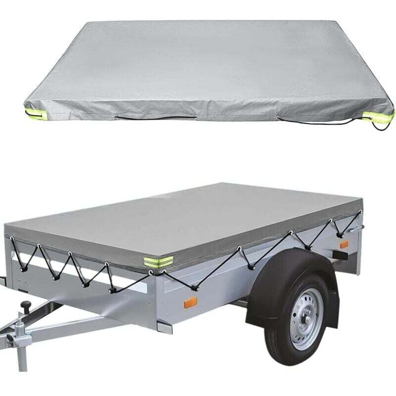Image of Flache Anhängerplane – 214 x 122 x 13 cm – 420 d – staubdicht – für 750 kg Anhänger – Grau - Lntyq