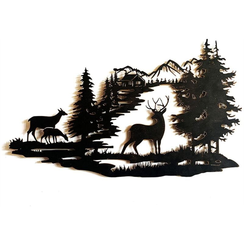 Lntyq - Forest Deer Scene Mur Art Metal Mountain Hanging Mur Mur Sculpture Indian Deco pour salon Metal Mountain Art Forest Deer Scène Mur Mur de