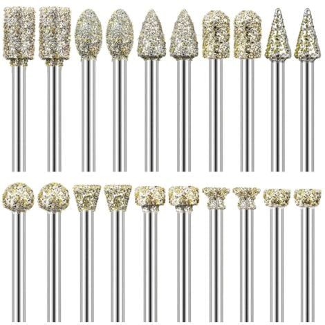 Lntyq Fraise Diamant, Lot de 20 Fraises Diamantées Tige 1/8" Compatible avec Dremel pour Sculpture Gravure Meulage Polissage de Pierre, Roche, Verre, Céramique