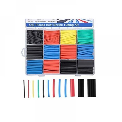 Lntyq Gaine thermorétractable 750 pièces, tube de câble thermorétractable à isolation électrique, rapport de rétrécissement 2: 1, 5 couleurs, 12 tailles