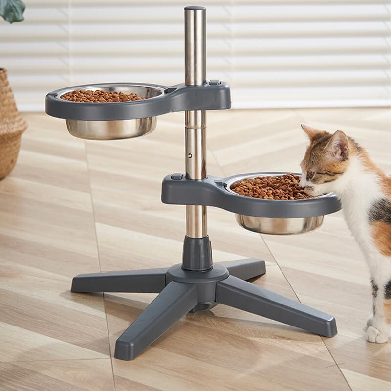 Lntyq Gamelle pour Chien Réglable en Hauteur, Gamelle pour Gros Chien Rehaussée, 2 Bols, Antidérapante, Gamelles pour Chiens avec Support, Mangeoire
