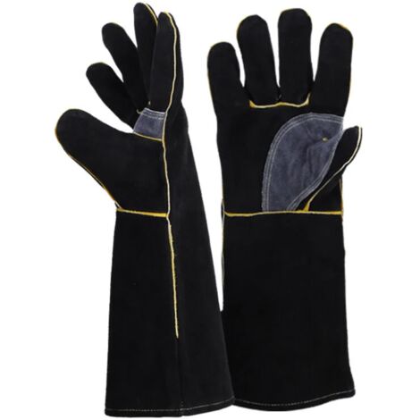 Lntyq Gants résistants au feu et à la chaleur extrêmes, cuir avec coutures en kevlar, parfaits pour cheminée, poêle, four, grill, soudage, barbecue, mig, support à marmite, traitement des animaux（14 p