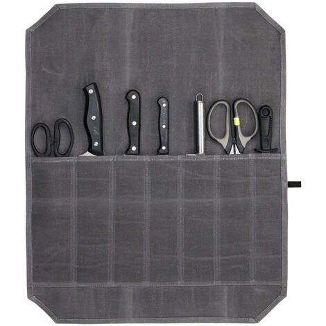 Lntyq Gewachste Canvas-Messertasche, Küchenmessertasche mit 7 Fächern, Rolltasche, tragbare Messertasche, Messertasche für Freizeit und Camping