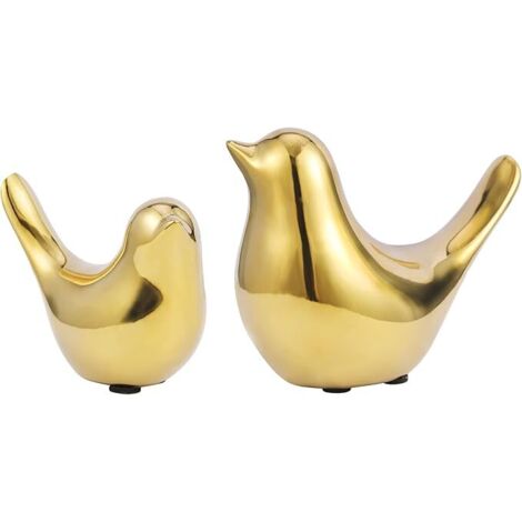 Lntyq Goldener Vogel Zimmerdekor, süßes Home-Office, Wohnzimmer, Büro, Zuhause, Mid-Century Modern Regaldekor, Akzente, Keramik-Skulptur, Dekorationen, 2 Stück