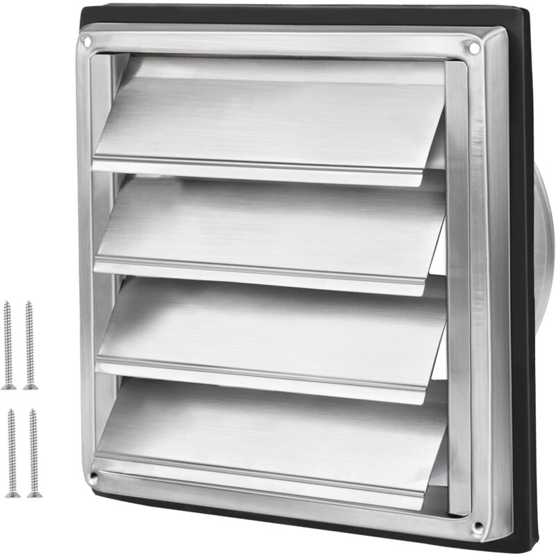 Grille de ventilation 150mm, Clapet anti-retour Grille de protection contre les intempéries en acier inoxydable avec lamelles mobiles, Grille à