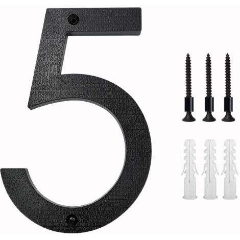 Lntyq Große schwarze Hausnummer, 20 cm, schwebendes Hausnummernschild, Straßen-/Türnummer aus ABS-Kunststoff mit 3D-Effekt für Büros, Briefkästen, Garagen (Nummer 5)