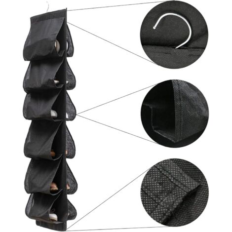 Lntyq Hängender Schuh-Organizer zur Aufbewahrung hinter der Tür – 117 x 32 cm mit 12 Taschen, Organizer über der Tür, Schuhregal für Schuhaufbewahrung, schwarz, 1 Stück.