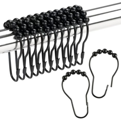 Lntyq Hakenring für Duschvorhang, Badezimmer-Duschstange, rostbeständiger Duschvorhangring aus Metall für Vorhänge – 12-teiliges Set, Mattschwarz