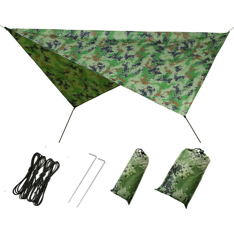 Hamac Bâche de camping imperméable pour voyage, randonnée, pique-nique, jardin, corde à vent, clou de sol, sac de rangement - Lntyq