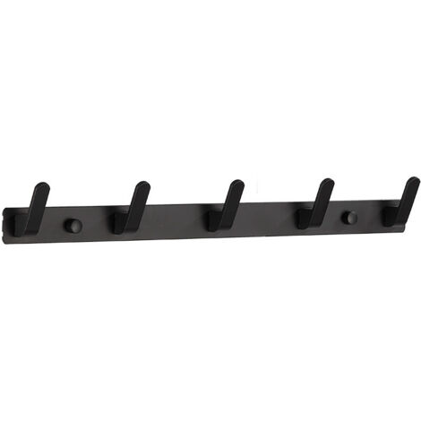 Lntyq Handtuchhakenleiste, Wandgarderobe mit 5 Haken, 43,5 x 3 cm, moderner schwarzer Kleiderbügel, 2er-Pack
