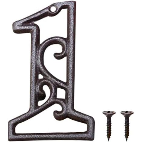 Lntyq Hausnummer aus Metall, Gusseisen, für den Außenbereich, moderne Hausnummern, Metallschild, Türnummer, Adressnummer im Retro-Stil für Café, Bar, Restaurant (Nummer 1)