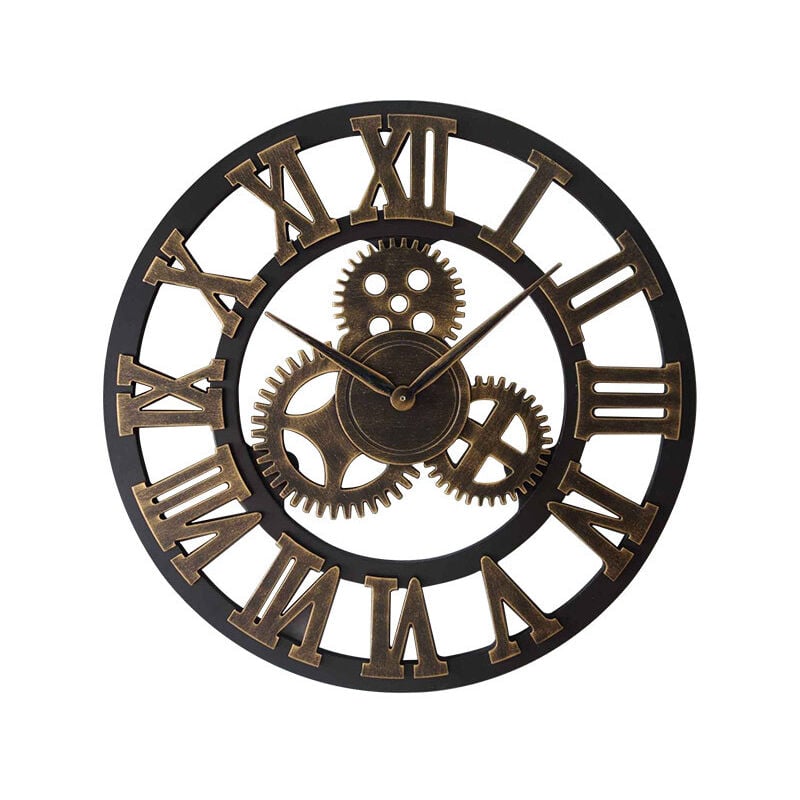 Lntyq - Horloge Murale 3D Grand Engrenages Or, 30 cm Bois Vintage Silencieuse, Industrielle Pendule Murale Chiffre Romain Steampunk Décor pour Salon