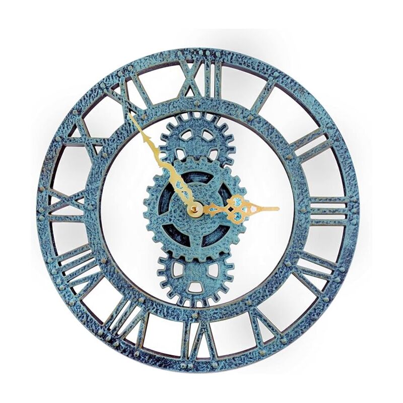Lntyq - Horloge Murale d'extérieur, 30 cm Rétro apparence Horloge de Jardin pour la Cuisine Le Salon Horloge Murale Industrielle 3D - (Vert)