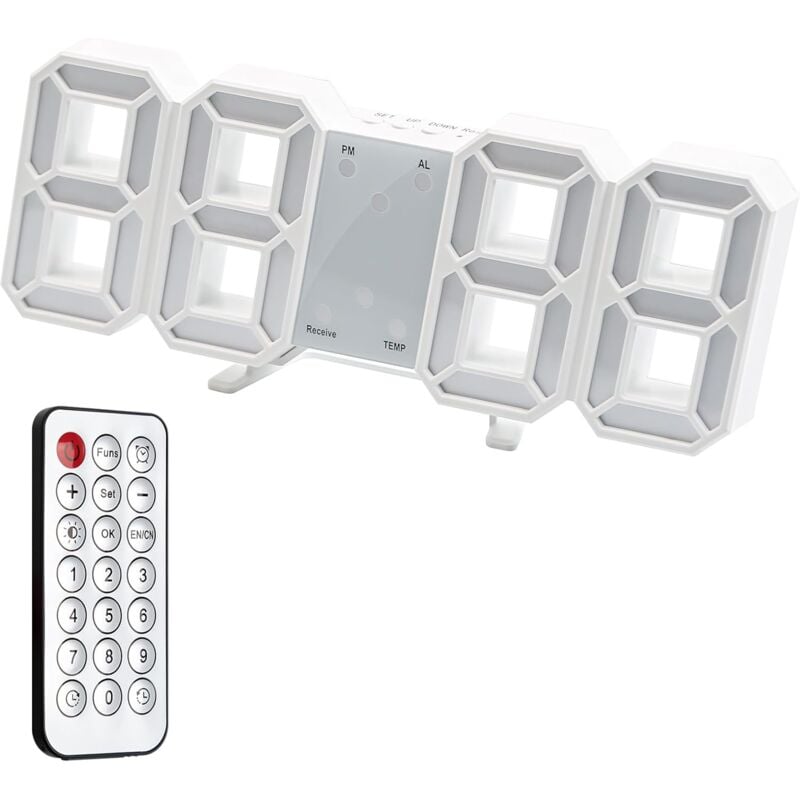 Lntyq - Horloge Murale Numérique led 3D Réveil Lumineux Fonction sans Bruit Snooze Luminosité Réglable 12/24 Heure Affichage Date/Température Bureau