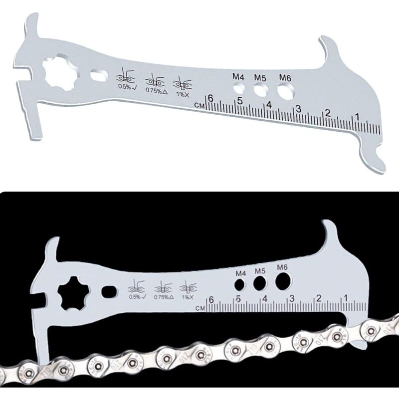 Lntyq Indicador de desgaste de cadena de bicicleta 12,5 x 4,5 cm, herramienta de desgaste, regla de reparación, verificador de calibre de cadena de
