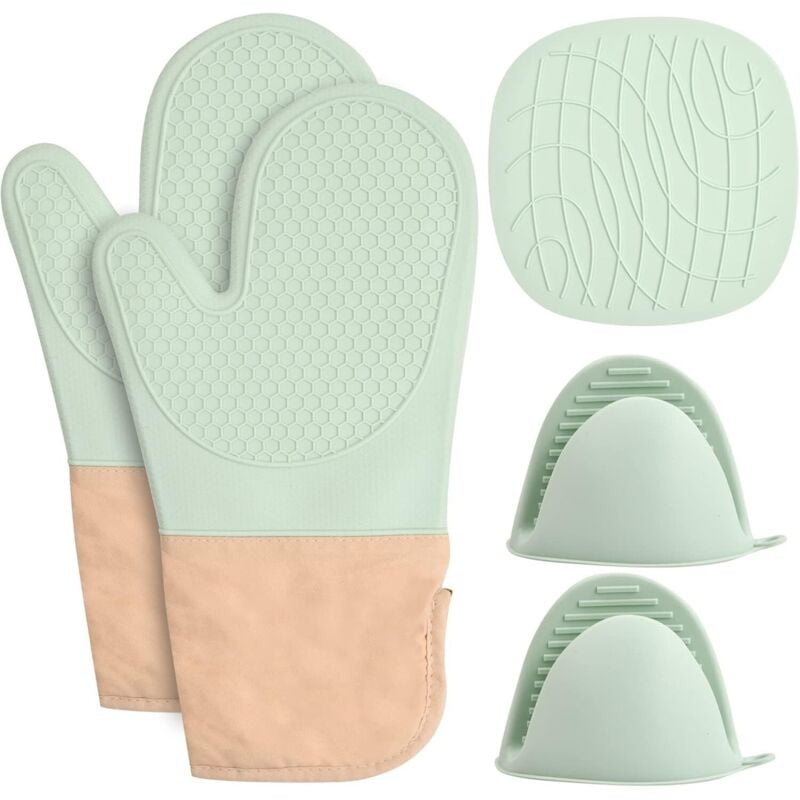 Lntyq Juego de 5 guantes de silicona para horno, agarraderas de algodón resistentes al calor, guantes de cocina de silicona antideslizantes, guantes