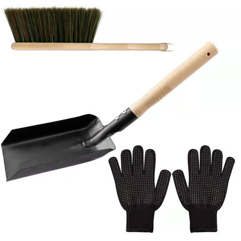 Lntyq Kaminzubehör, Holzofenzubehör, Holzofen, Kamin, Schornsteinreinigungswerkzeug inklusive, Aschereinigungsschaufel und Bürstenset, Haushaltshandschuhe inklusive