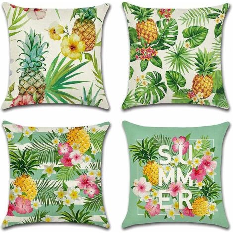 Lntyq Kissenbezug für den Außenbereich, 4er-Set, wasserdicht, mit tropischen Pflanzen und Ananas-Muster, Sofa-Kissenbezug für Terrasse, Garten, Wohnzimmer, Schlafzimmer, Dekoration, 45 x 45 cm