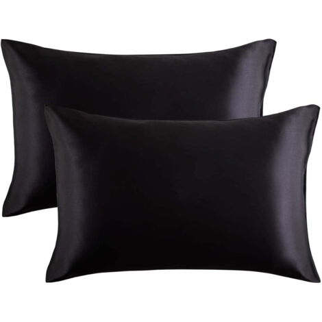 Lntyq Kissenbezug, Kissenbezug aus Satin, Seidenkissenbezug, Kissenimitat, reiner Kissenbezug, Bettwäsche, Kissenbezug, 2 (20 x 29 Zoll), schwarz