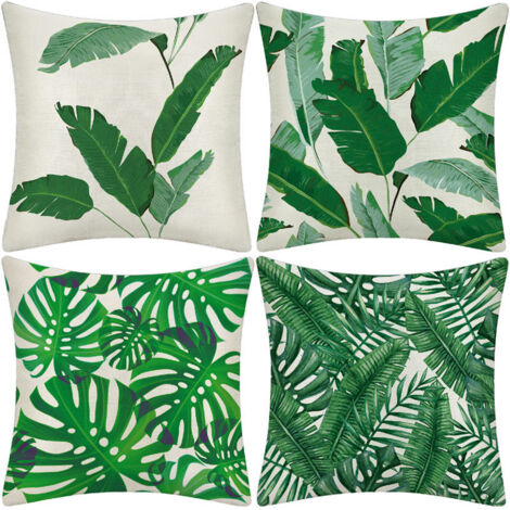 Lntyq Kissenbezug mit geometrischem Tropenpflanzen-Kissenbezug für Sofa, Zuhause, Wohnzimmer, Schlafzimmer, Heimdekoration, 45 x 45 cm, 4-teiliges Set (Bananenblätter)
