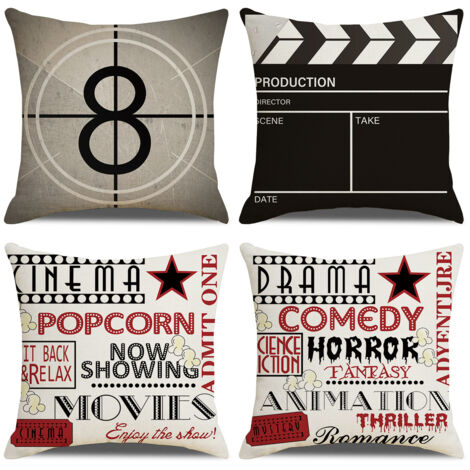 Lntyq Kissenbezug mit Retro-Filmmotiv, Baumwolle und Leinen, bedruckt, quadratisch, für Bett, Auto, Zuhause, Sofa, 45 x 45 cm, 4er-Set