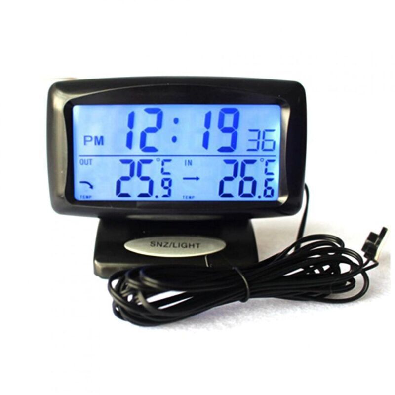 Lntyq Kit 2 en 1 pour voiture avec horloge électronique et thermomètre LED, double outil de mesure de la température intérieure et extérieure