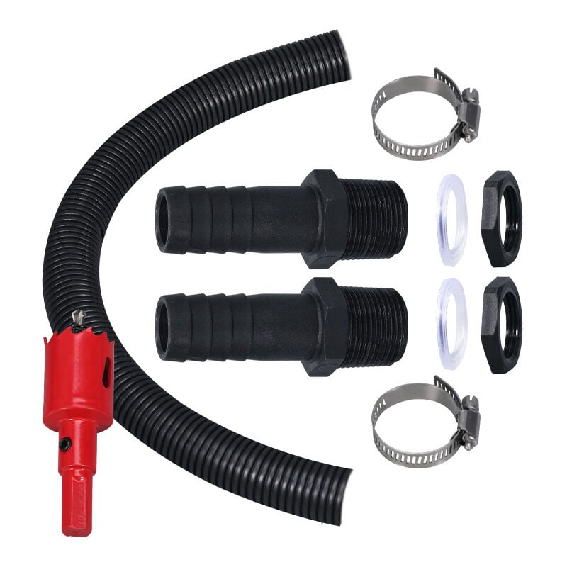 Lntyq Kit de raccordement pour citerne de pluie de 25 mm, tuyau de raccordement de 50 cm et 2 raccords de tuyau de 25 mm avec contre-écrou pour