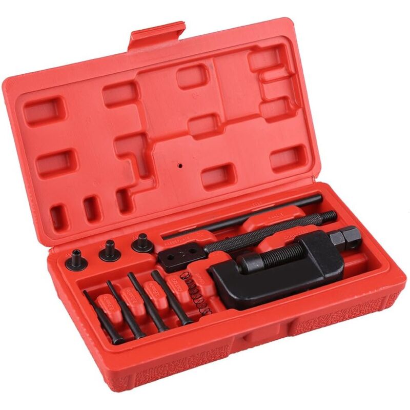 Lntyq Kit de réparation pour Moto, Recharge chaîne et Riveteuse pour Moto et vélo Kit d'outils pour Coupe-chaîne, 13 pièces