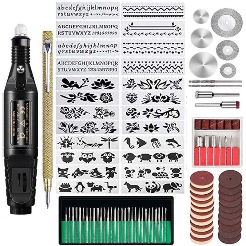 Lntyq - Kit d'outils de gravure 107 pièces, stylo graveur filaire multifonctionnel, outil rotatif bricolage pour bijoux, verre, bois, métal