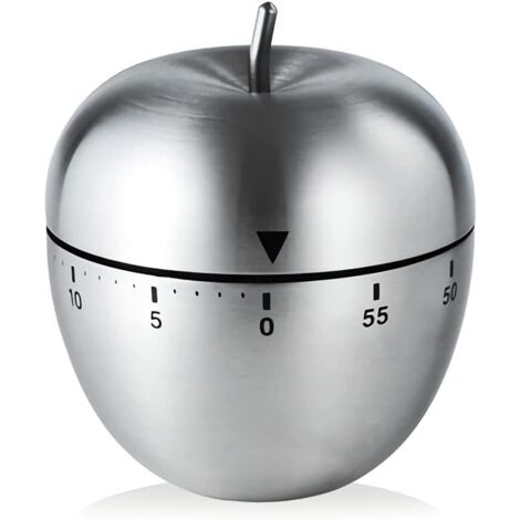 Lntyq Küchentimer in Apfelform, drehbar, mit mechanischem Alarm, manueller Küchentimer aus Edelstahl, zum Kochen und Backen, sportliches Apfeldesign, Edelstahl, 6,2 x 7,5 cm