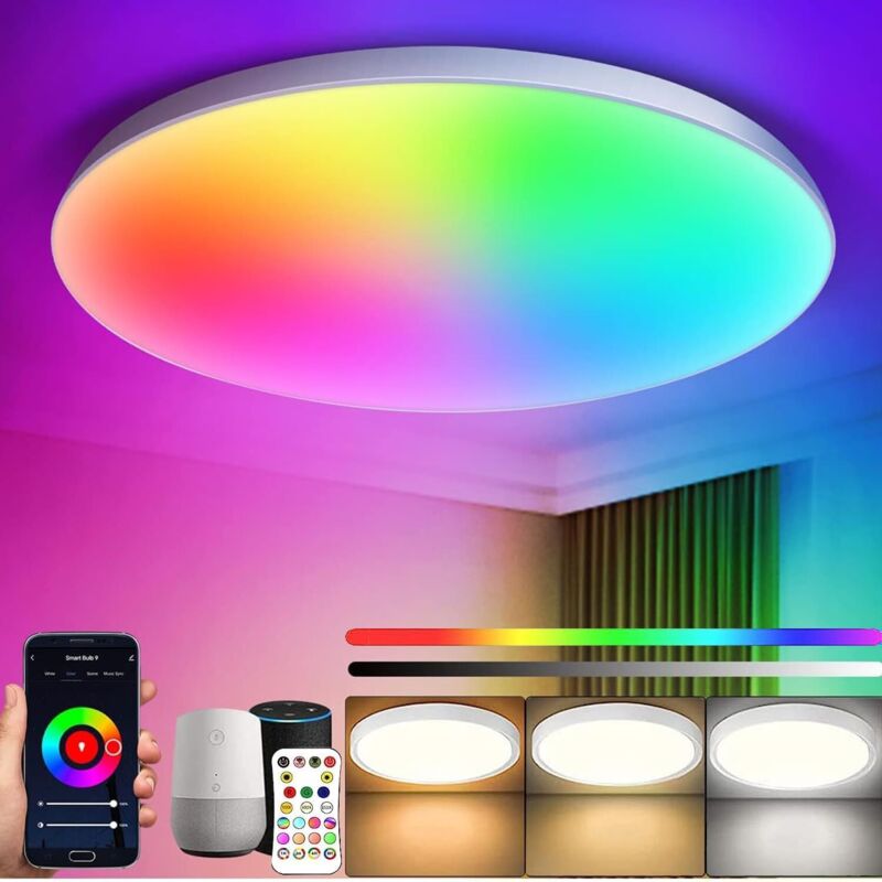 Lntyq Lámpara de techo LED regulable, luz de techo inteligente de color con Alexa, lámpara de techo con control remoto y aplicación para dormitorio,