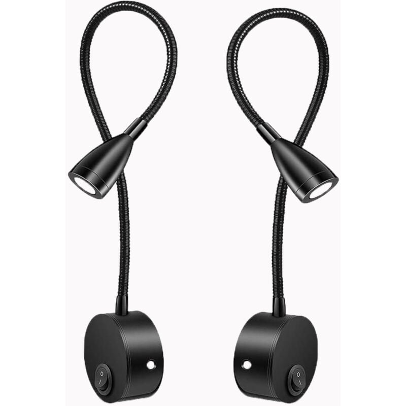 Lntyq - Lampe Chevet Murale 2 Pack Lumières Applique Liseuse led Col de Cygne Lumière 3W, 3000K Blanc Chaud Lampe de Lecture