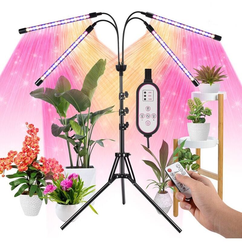 Lntyq - Lampe de croissance pour plantes, lampe de croissance avec trépied, 80 led, lampe de croissance horticole à 4 têtes, spectre complet, avec 10