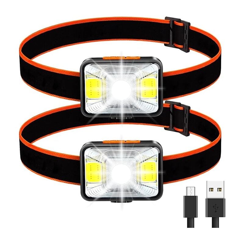Lntyq - Lampe frontale puissante [Lot de 2], lampe frontale led rechargeable par usb, 2000 lumens, 5 modes d'éclairage, lumière blanche et rouge,