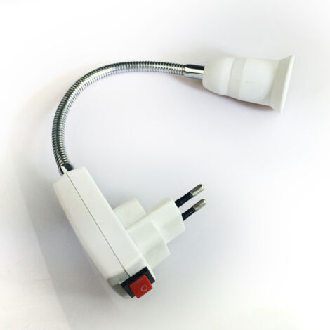 Lntyq Lampe mit E27-Fassung und Schalter, EU-Steckeradapter mit 20 cm Arm, 360° verstellbar, für E27-LED-Glühbirne, Küchenlampe, Leselampe, Wandlampe (ohne Glühbirne)