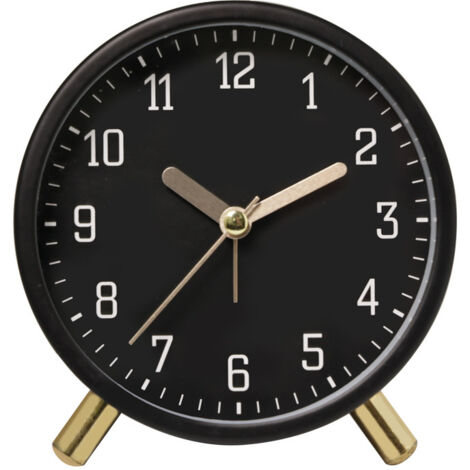 Lntyq Lautloser analoger Wecker aus Metall mit Nachtlicht, modernes klassisches Schwarz, schlichter Tischwecker für Schlafzimmer oder Nachttisch, 11 cm
