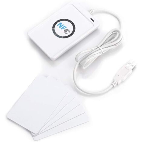Lntyq Lecteur NFC RFID, ACR122U Lecteur de Cartes Lecteur de Cartes à Puce NFC RFID Intelligent Lecteur RFID ISO 14443A/B avec Logiciel Gratuit en Blanc