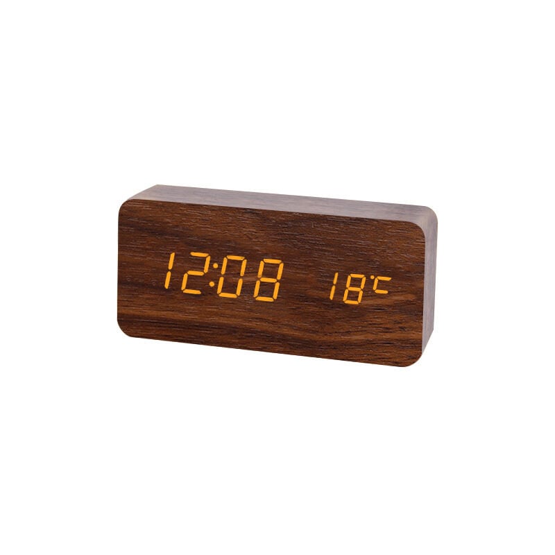 Lntyq - led Réveil en Bois Numérique Réveil Bureau - Réveil moderne en bois Date Température Affichage Humidité 12/24 Heure - Pour la maison, la